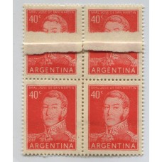 ARGENTINA 1954 GJ 1041 CUADRO DE ESTAMPILLAS MINT CON VARIEDAD FIN DE BOBINA